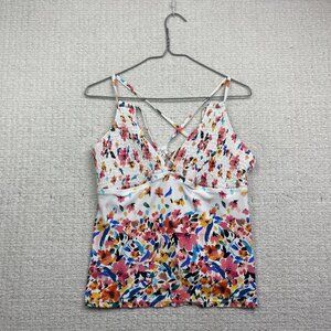 Catalina Swimwear Floral Watercolor Top Halter Size L Tropical AOP Summer Beach